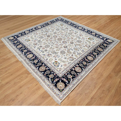 Traditional Wool & Silk Hand Knotted Rug Ivory7.8X7.9  -O091058