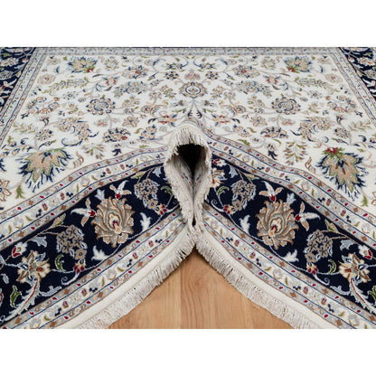 Traditional Wool & Silk Hand Knotted Rug Ivory7.8X7.9  -O091058