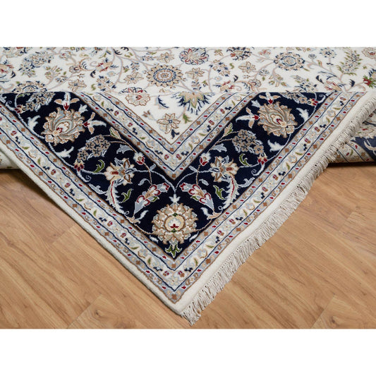 Traditional Wool & Silk Hand Knotted Rug Ivory7.8X7.9  -O091058
