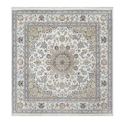 Traditional Wool & Silk Hand Knotted Rug Ivory 9.10X10.2  -O091059