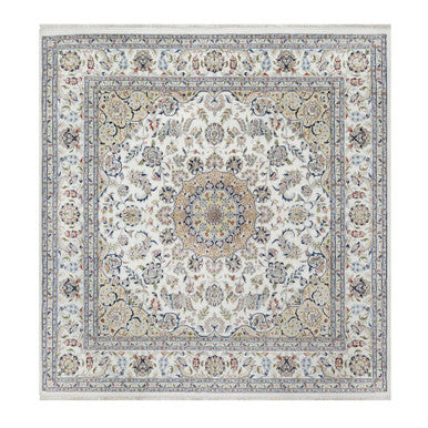 Traditional Wool & Silk Hand Knotted Rug Ivory 9.10X10.2  -O091059