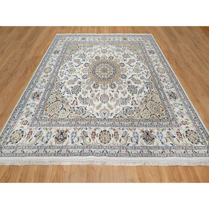 Traditional Wool & Silk Hand Knotted Rug Ivory 9.10X10.2  -O091059