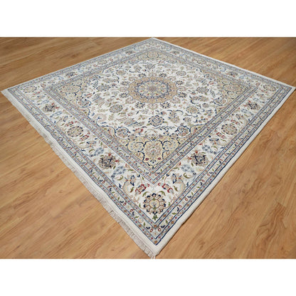 Traditional Wool & Silk Hand Knotted Rug Ivory 9.10X10.2  -O091059