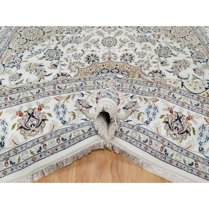 Traditional Wool & Silk Hand Knotted Rug Ivory 9.10X10.2  -O091059