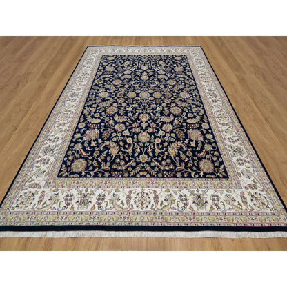 Traditional Wool & Silk Hand Knotted Rug Blue 8.10X12.2  -O091061