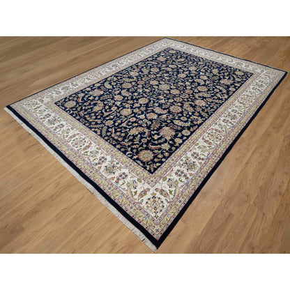 Traditional Wool & Silk Hand Knotted Rug Blue 8.10X12.2  -O091061