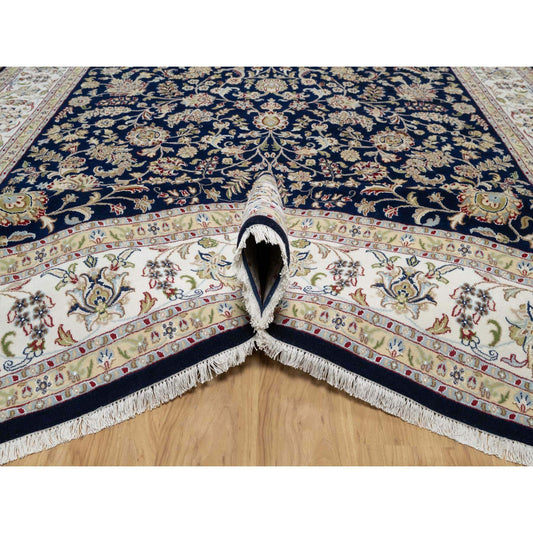 Traditional Wool & Silk Hand Knotted Rug Blue 8.10X12.2  -O091061