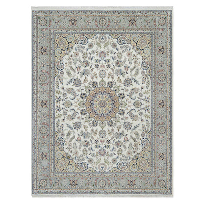 Traditional Wool & Silk Hand Knotted Rug Ivory 7.8X10.2  -O091074