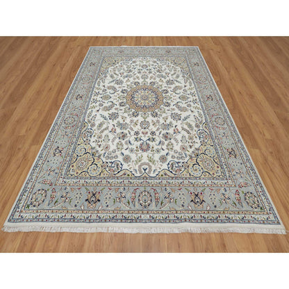 Traditional Wool & Silk Hand Knotted Rug Ivory 7.8X10.2  -O091074