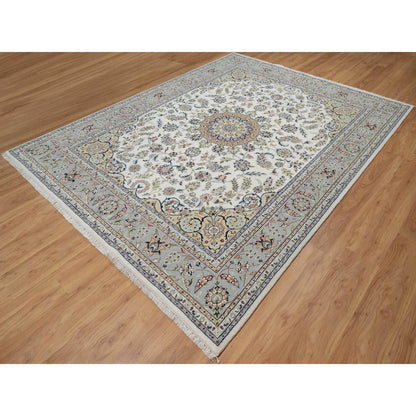 Traditional Wool & Silk Hand Knotted Rug Ivory 7.8X10.2  -O091074