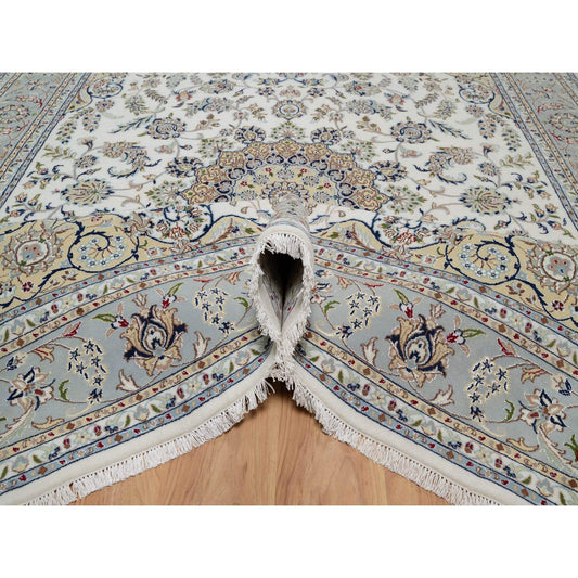 Traditional Wool & Silk Hand Knotted Rug Ivory 7.8X10.2  -O091074