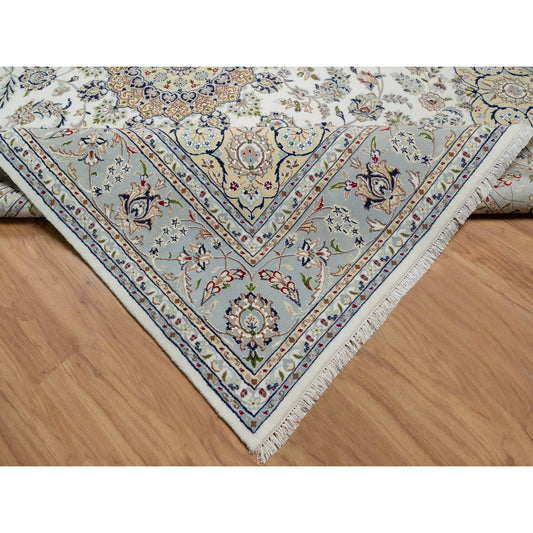 Traditional Wool & Silk Hand Knotted Rug Ivory 7.8X10.2  -O091074