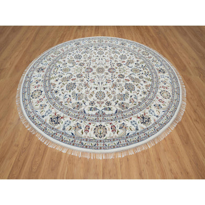 Traditional Wool & Silk Hand Knotted Rug Ivory 9.8X9.8  -O091075
