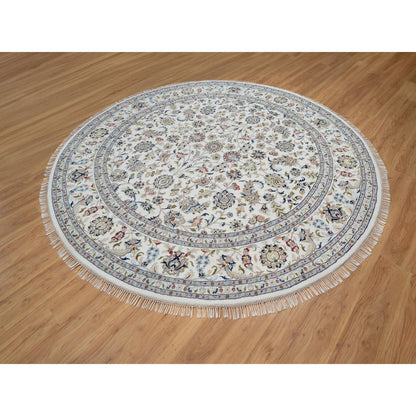 Traditional Wool & Silk Hand Knotted Rug Ivory 9.8X9.8  -O091075