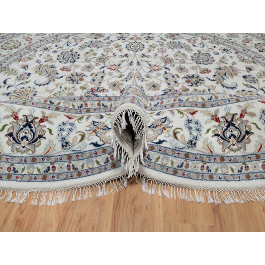 Traditional Wool & Silk Hand Knotted Rug Ivory 9.8X9.8  -O091075