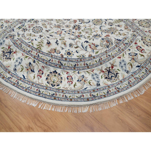 Traditional Wool & Silk Hand Knotted Rug Ivory 9.8X9.8  -O091075