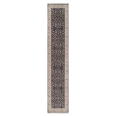 Traditional Wool & Silk Hand Knotted Rug Blue 2.6X13.3  -O091076