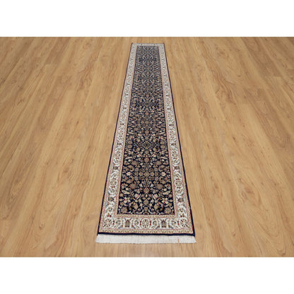 Traditional Wool & Silk Hand Knotted Rug Blue 2.6X13.3  -O091076
