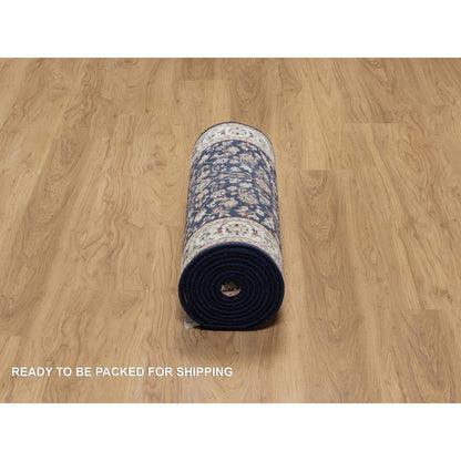 Traditional Wool & Silk Hand Knotted Rug Blue 2.6X13.3  -O091076