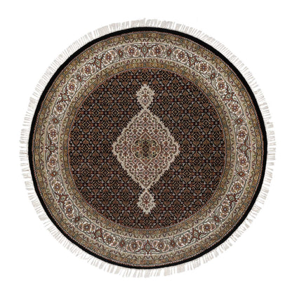 Traditional Wool Hand Knotted Rug Black 4.10X4.10  -O091077