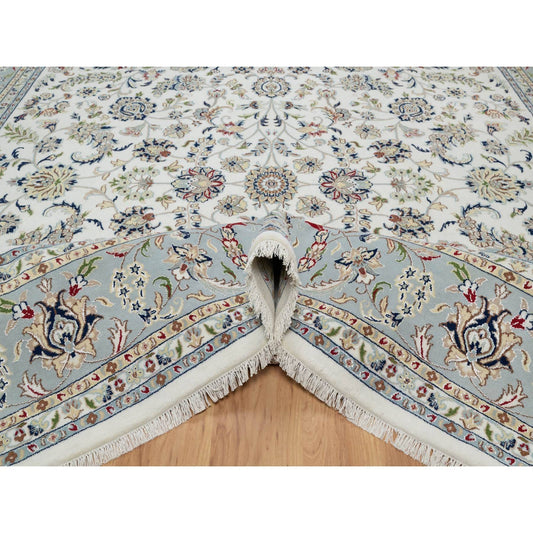 Traditional Wool & Silk Hand Knotted Rug Ivory 10.1X10.2  -O091079