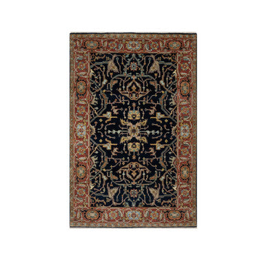 Traditional Wool Hand Knotted Rug Blue 4.1X6.2  -O091081
