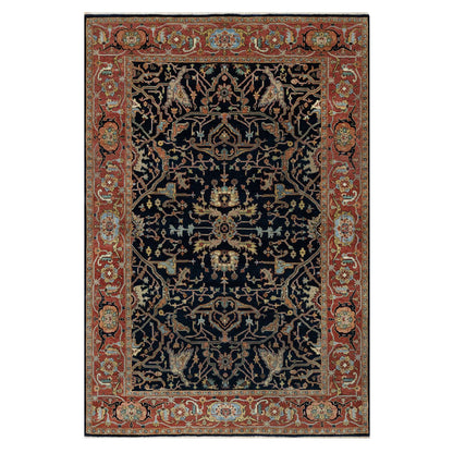 Traditional Wool Hand Knotted Rug Blue 6.2X9.2  -O091086
