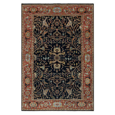 Traditional Wool Hand Knotted Rug Blue 6.2X9.2  -O091086