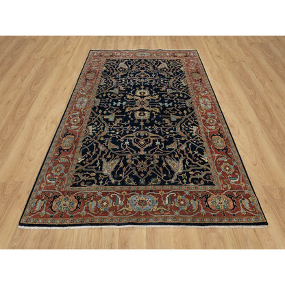 Traditional Wool Hand Knotted Rug Blue 6.2X9.2  -O091086