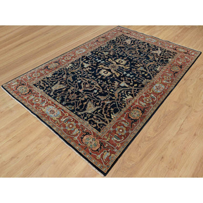 Traditional Wool Hand Knotted Rug Blue 6.2X9.2  -O091086