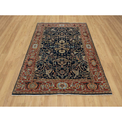 Traditional Wool Hand Knotted Rug Blue 5.1X7.2  -O091087