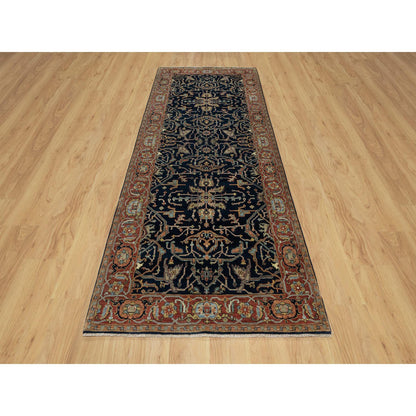 Traditional Wool Hand Knotted Rug Blue 4.2X10.2-O091088