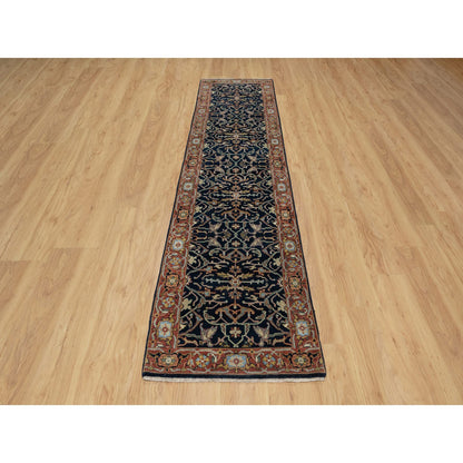 Traditional Wool Hand Knotted Rug Blue 2.7X10.2  -O091089