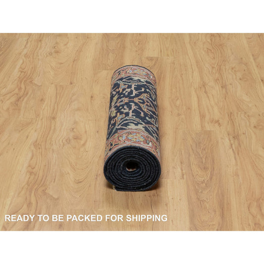 Traditional Wool Hand Knotted Rug Blue 2.7X10.2  -O091089