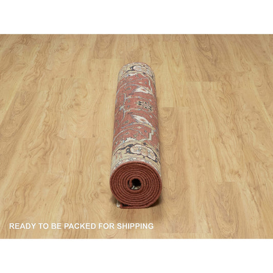 Traditional Wool Hand Knotted Rug Red 4.2X12.1  -O091090