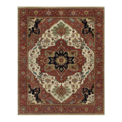 Traditional Wool Hand Knotted Rug Ivory 8.2X10.2  -O091104