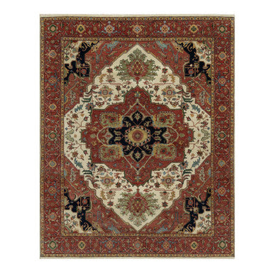 Traditional Wool Hand Knotted Rug Ivory 8.2X10.2  -O091104