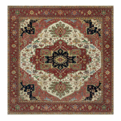Traditional Wool Hand Knotted Rug Ivory 12.0X12.3  -O091107