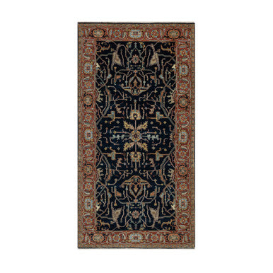 Traditional Wool Hand Knotted Rug Blue 4.2X8.1  -O091110