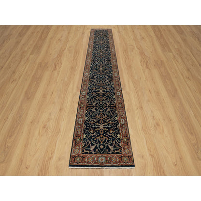 Traditional Wool Hand Knotted Rug Blue 2.6X14.1  -O091115