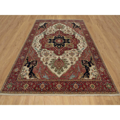 Traditional Wool Hand Knotted Rug Ivory 8.0X10.3  -O091116