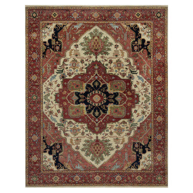 Traditional Wool Hand Knotted Rug Ivory 9.2X12.0  -O091117