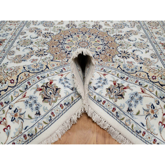 Traditional Wool & Silk Hand Knotted Rug Ivory 5.10X9.2  -O091121