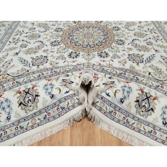 Traditional Wool & Silk Hand Knotted Rug Ivory 9.0X12.1  -O091122