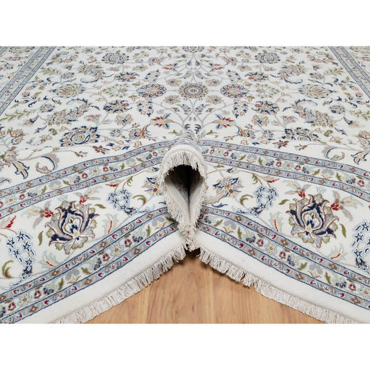 Traditional Wool & Silk Hand Knotted Rug Ivory 10.0X14.2  -O091123