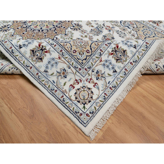 Traditional Wool & Silk Hand Knotted Rug Ivory 5.10X9.2  -O091125