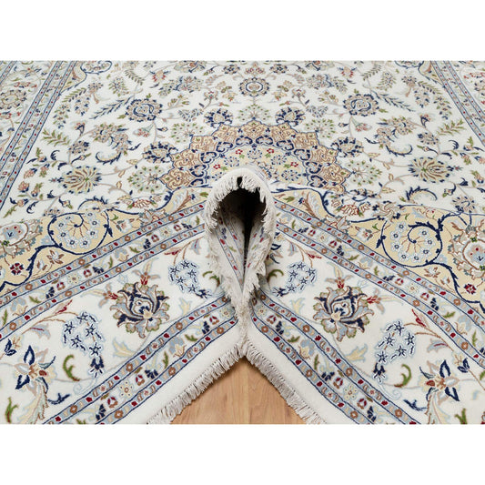 Traditional Wool & Silk Hand Knotted Rug Ivory 8.9X12.3  -O091126