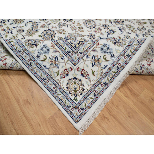 Traditional Wool & Silk Hand Knotted Rug Ivory 8.9X12.3  -O091126