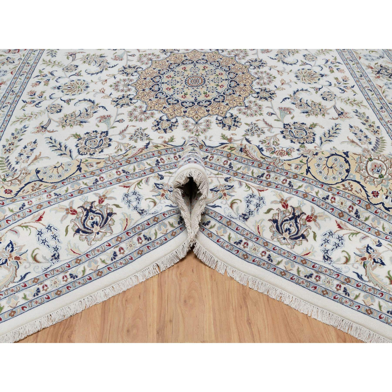 Traditional Wool & Silk Hand Knotted Rug Ivory 9.8X14.4  -O091129