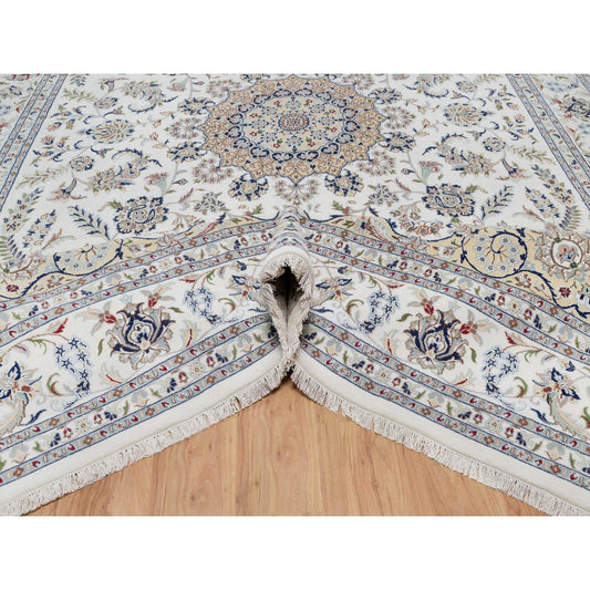 Traditional Wool & Silk Hand Knotted Rug Ivory 9.8X14.4  -O091129